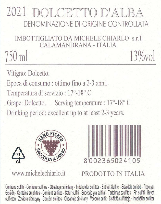 Dolcetto Alba DOC Le Coste Michele Chiarlo Svinando